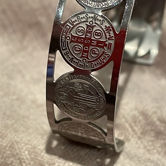 Saint Benedict Stainless Steel Cuff Bracelet - Picture 6 of 6
